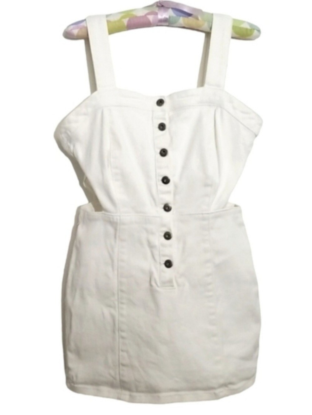 Jack by BB Dakota White Denim Overall Skort Romper with Side Cut-Out Details